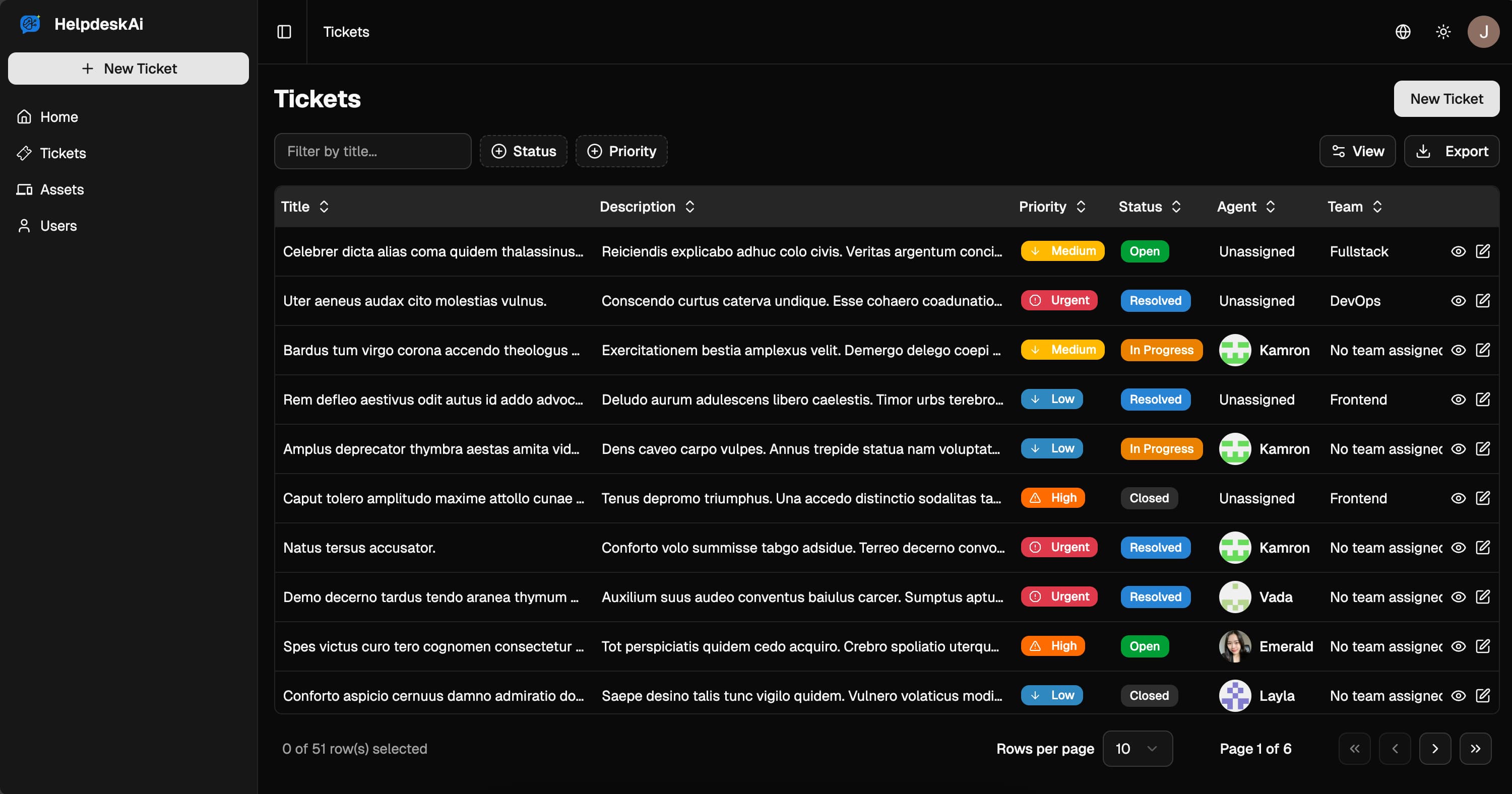 Helpdesk AI Table Screenshot